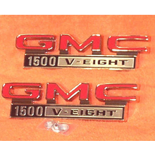 1968-72 "GMC 1500 V-Eight" Truck Fender Emblems (PAIR)
